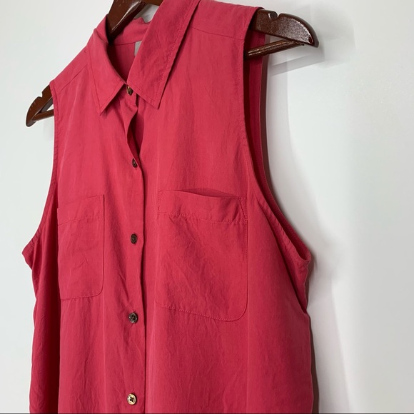 J. Jill 100% Silk Sleeveless Button Up Watermelon Pink Blouse Size Medium - Picture 3 of 13